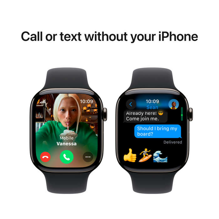 Apple Watch Series 10 GPS + Cellular 46mm Slate Titanium Case with Black Sport Band - S/M,Model A...