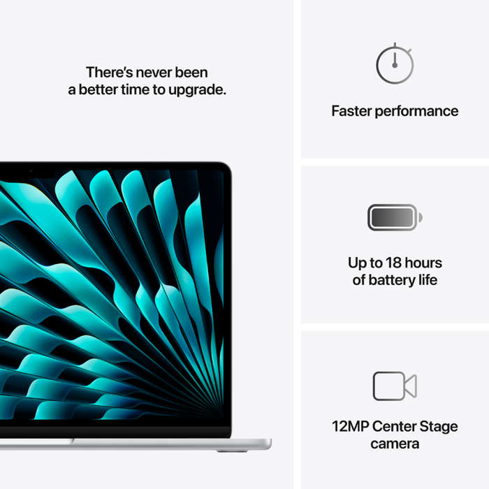 13-inch MacBook Air: Apple M4 chip with 10-core CPU and 8-core GPU, 16GB, 256GB SSD - Silver,Mode...
