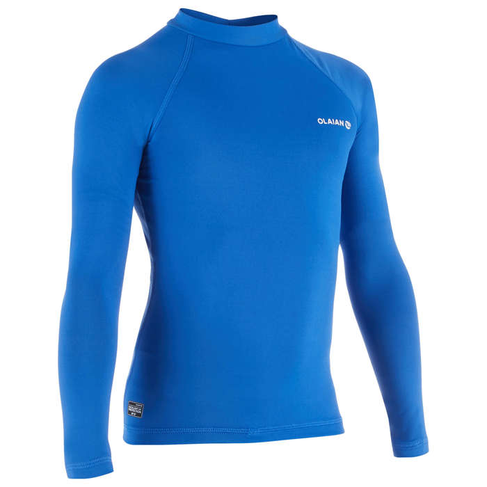 100 Kids' Short Sleeve UV Protection Surfing Top T-Shirt - Blue 14 Years