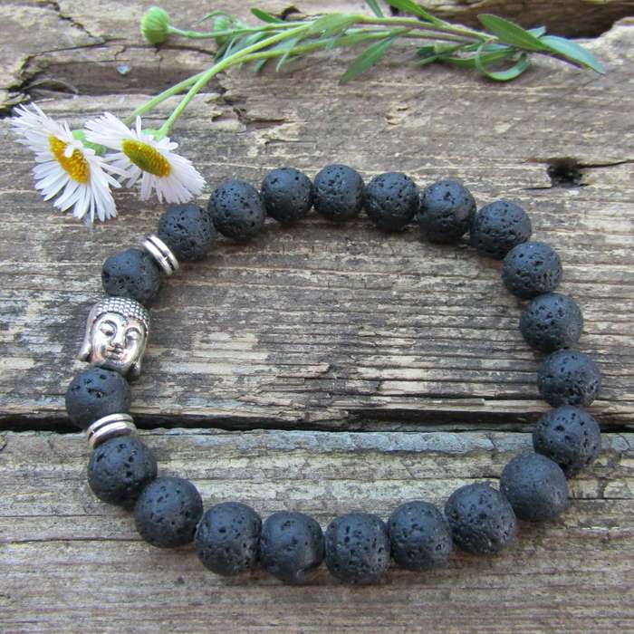 Lava Stone Diffuser Bracelet with Buddha (6mm round beads)