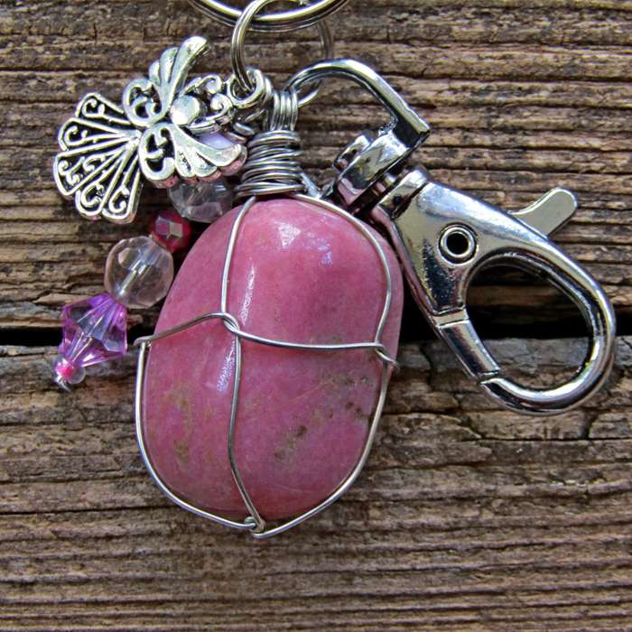 Tumbled Stone with Angel Charm Keyring