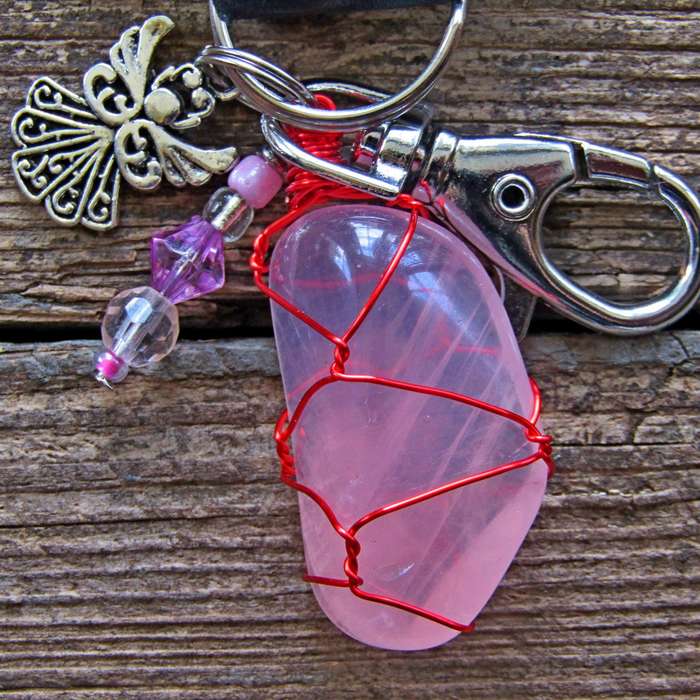 Tumbled Stone with Angel Charm Keyring