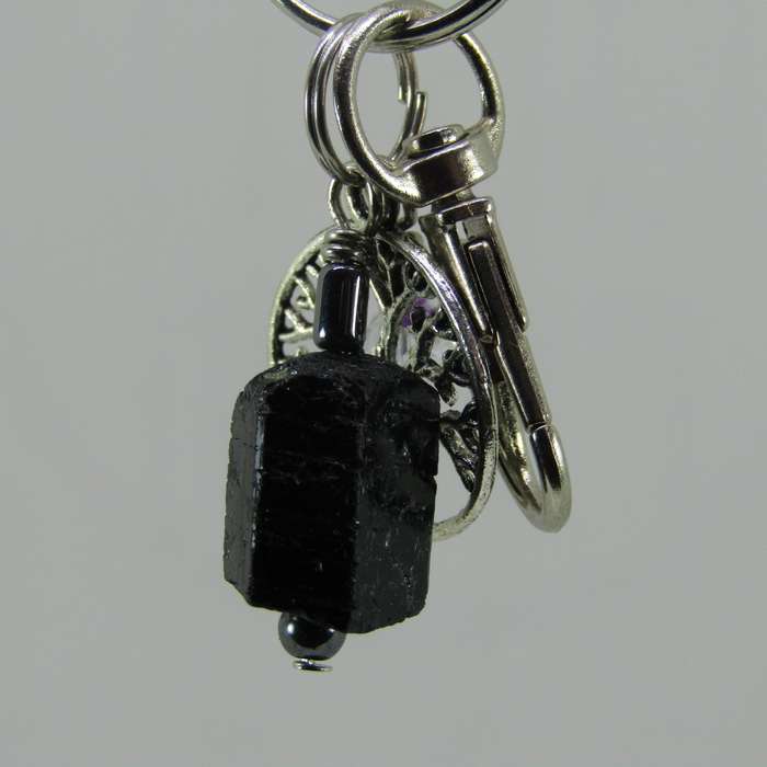 Black Tourmaline Crystal Point Protective Amulet Charm / Keyring
