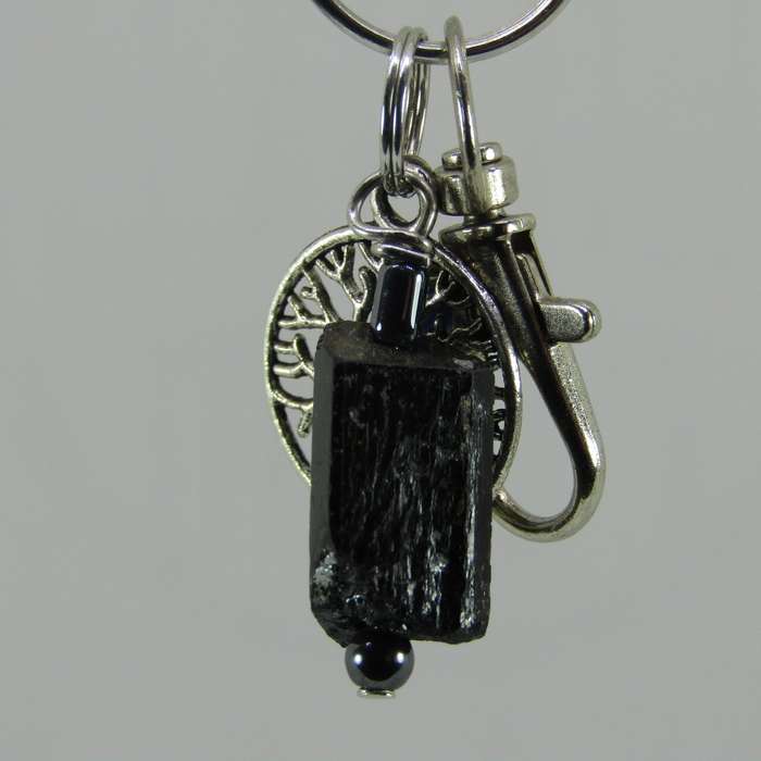 Black Tourmaline Crystal Point Protective Amulet Charm / Keyring