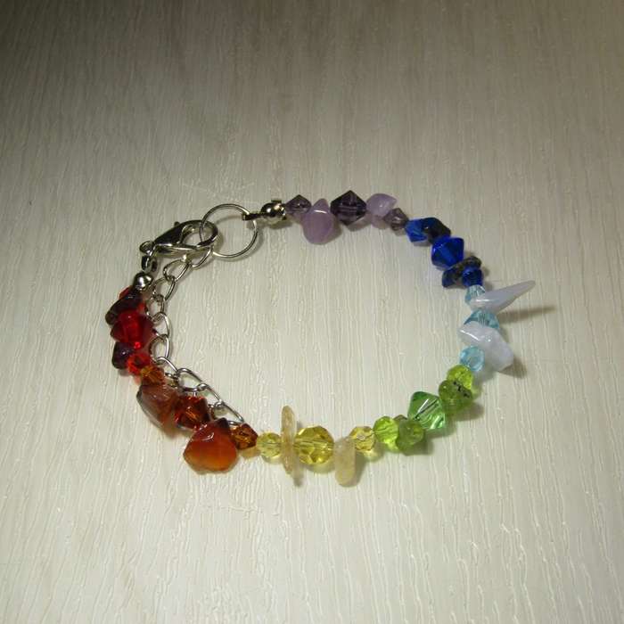 Chakra Gemstone chip & Glass bead Bracelet