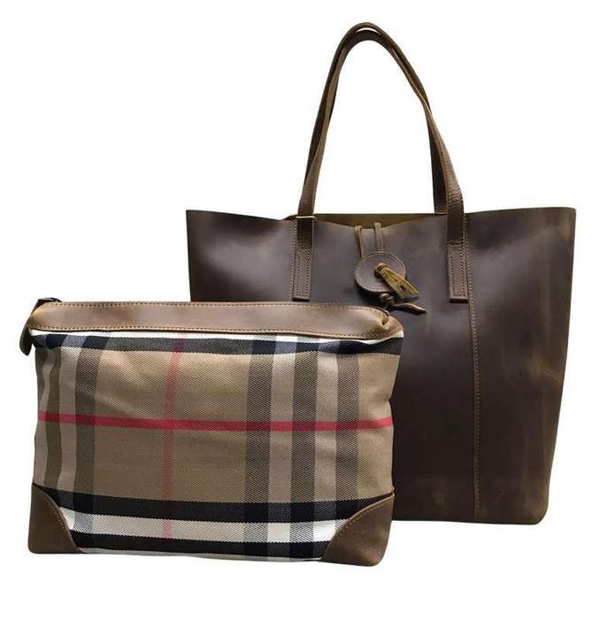 Leather top notch large totebag