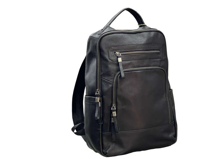 15 Inch Boardroom and Airport Black LEATHER Backpack DJ1001M