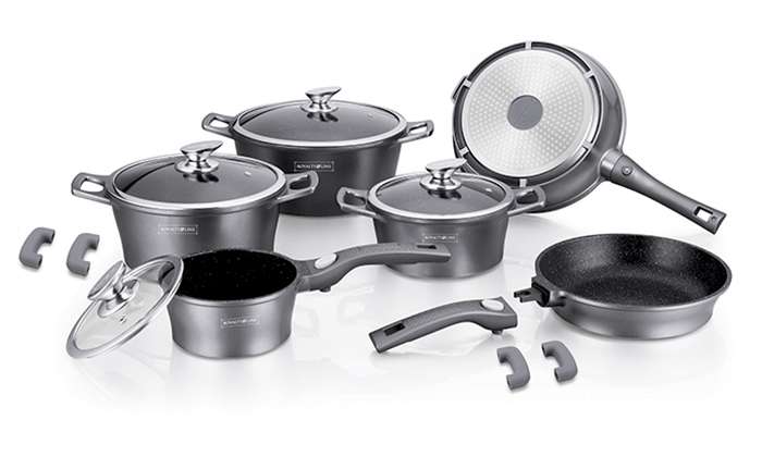 Royalty Line 14 Piece Marble Coating Cookware Set - Silver (READ THE DESCRIPTION)