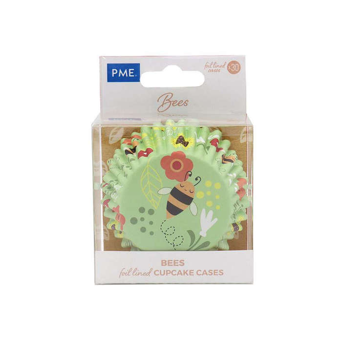 PME Cupcake Wrapper Case Green Bees Pack of 30