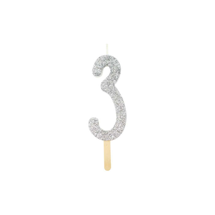 PME Anniversary Birthday Party Silver Glitter Candle 3