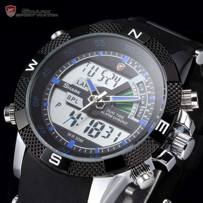 SHARK DUAL LED CHRONOGRAPH PORBEAGLE WATCH W/ BOX, PAPERS, LOADED!!