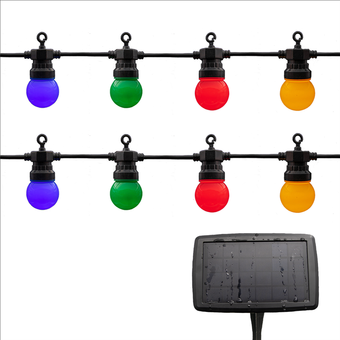 10m Solar 10 Multi-Colour LED Festoon Bulb String Lights