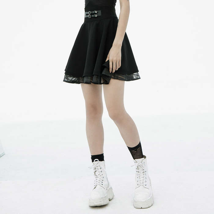PUNK RAVE Dark High Waist Sun Swing Skirt