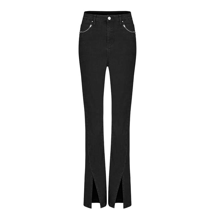 Chain Decorated Slit Flared Pants - M