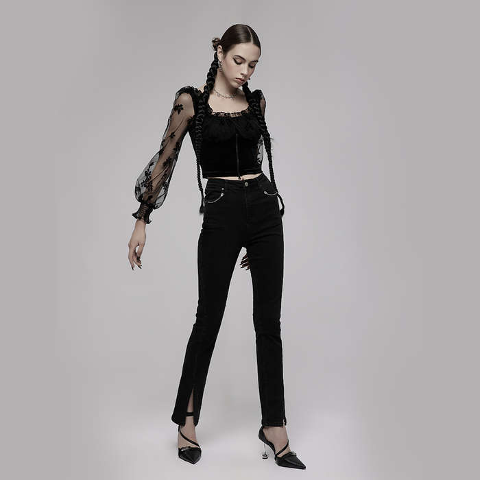 Chain Decorated Slit Flared Pants - M