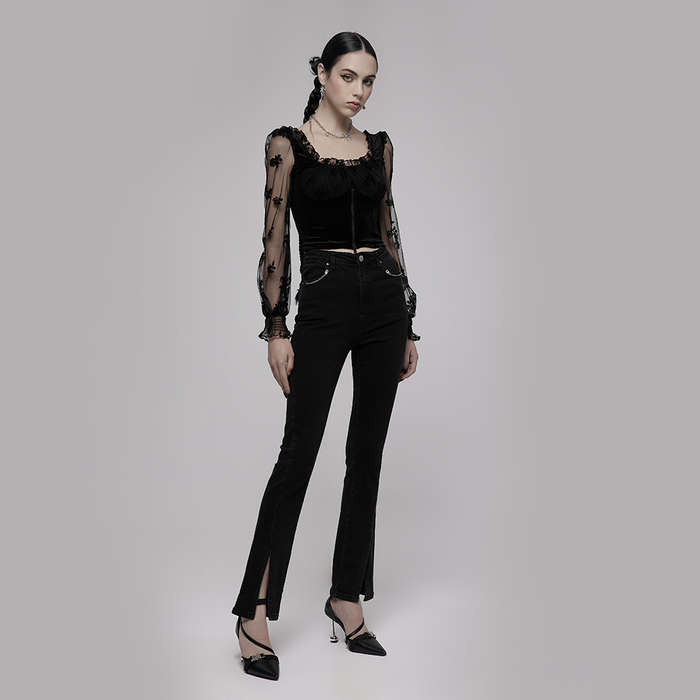 Chain Decorated Slit Flared Pants - M