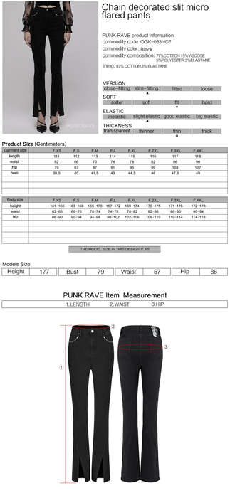 Chain Decorated Slit Flared Pants - M