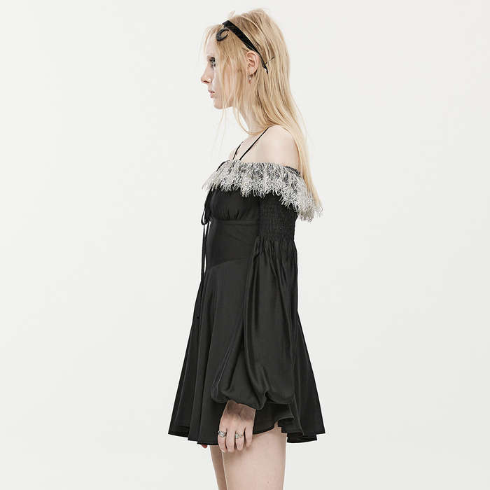 Off-Shoulder Lace Edge Chiffon Dress