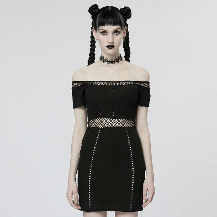 Off-Shoulder Mesh Perspective Dress - XS-S