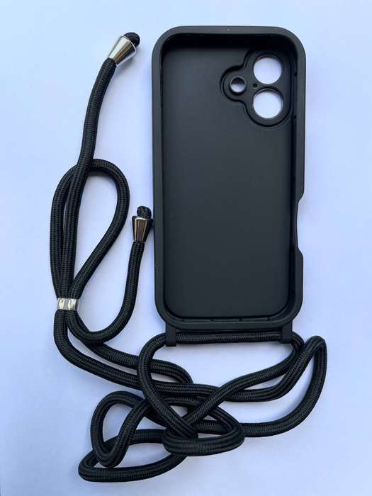 Crossbody Lanyard Silicone Case Cover For iPhone 16 - Matte Black