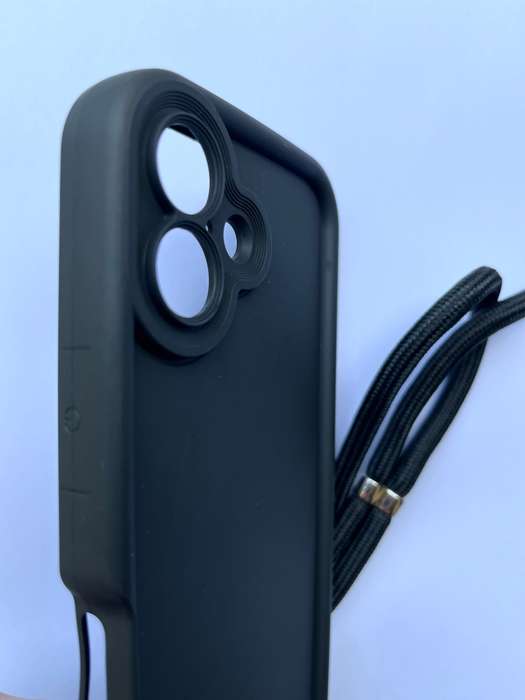 Crossbody Lanyard Silicone Case Cover For iPhone 16 - Matte Black