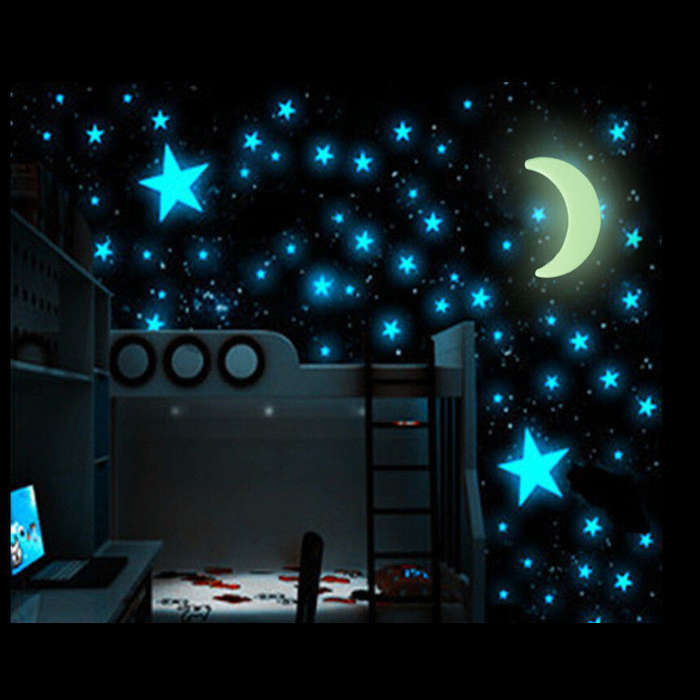 100Pcs Glow In The Dark Stars  Sticker Beautiful 3D DIY Home Decal Art Luminous