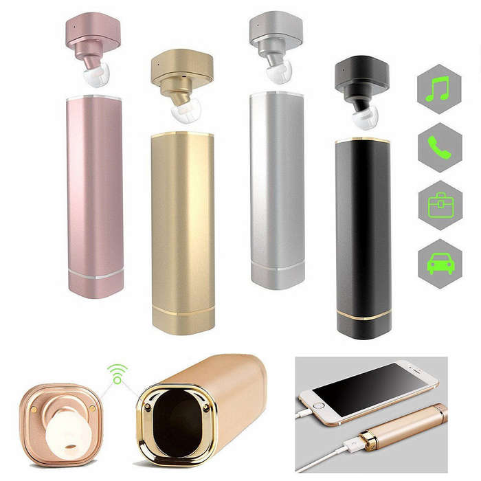 2-in-1 Portable Mini Wireless Bluetooth Earphone Headphone With USB Power Bank