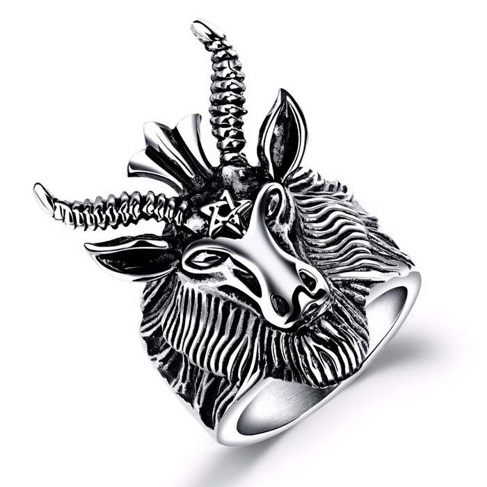 Punk Pentagram Satan Rams Stainless Steel Men Gothic Long Horn Zodiac Sheep Hea