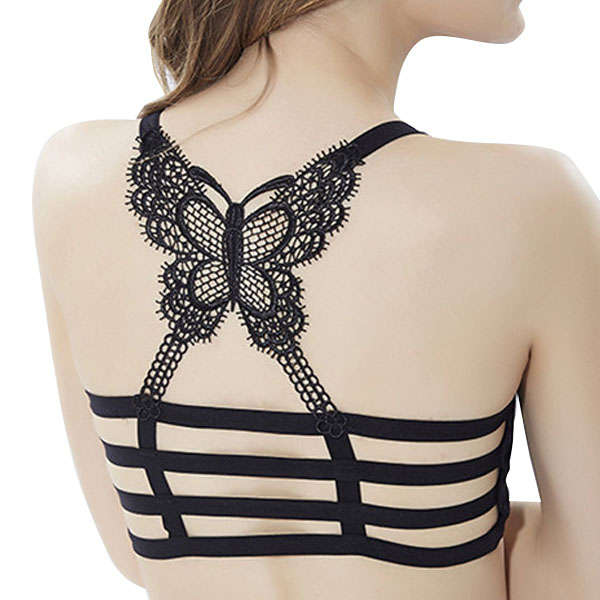 Sexy Strappy Back Wireless Padded Women Yoga Sleeping Butterfly Bra