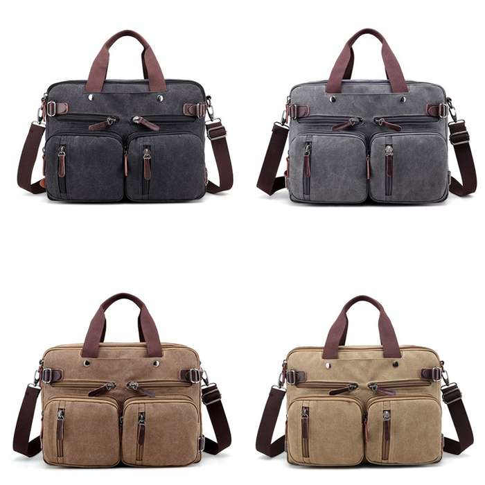 4 Styles Canvas Convertible Backpack Briefcase Multi-Pocket Laptop Bag Messenge