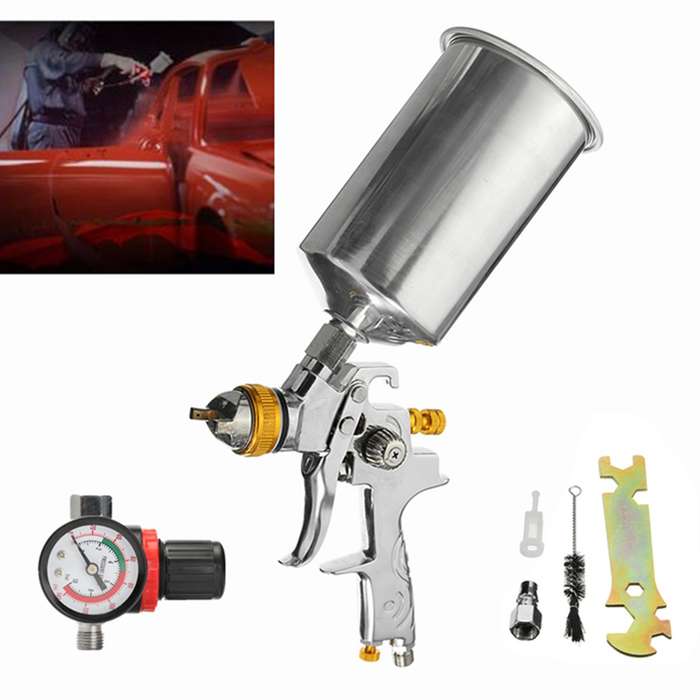 1000CC 1/4inch 1.3mm HVLP Gravity Feed Spray Gun Auto Paint Base Coat  Regulator