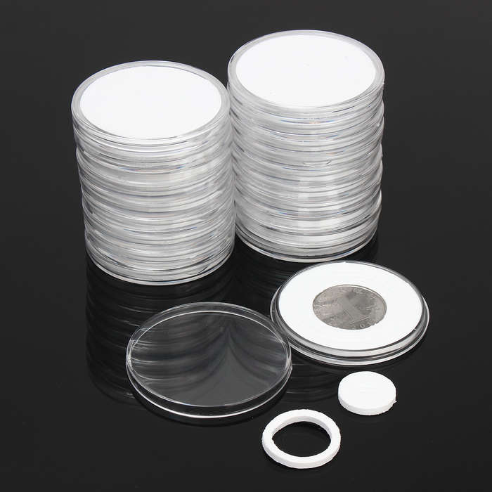 20pcs Transparent Round Coin Holder Portable Coins Storage Case Box Container D