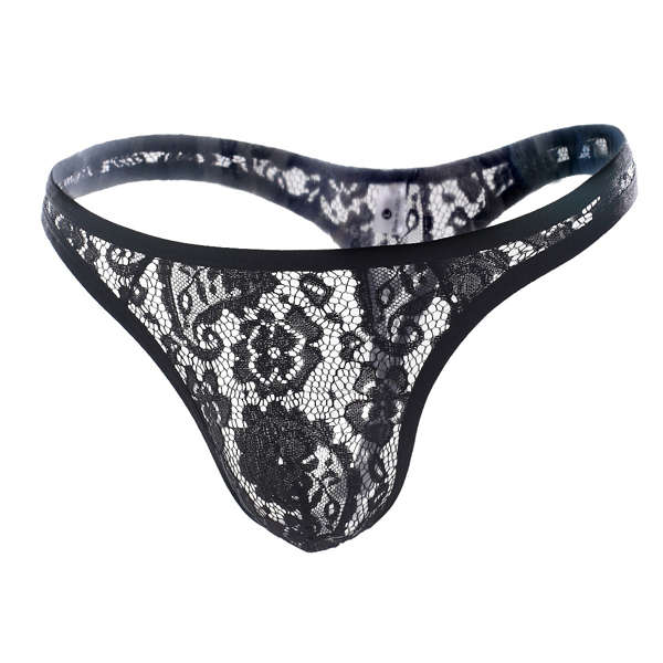 Mens Sexy Triangle Lace Fun Underwear Transparent Thong Breathable Black White