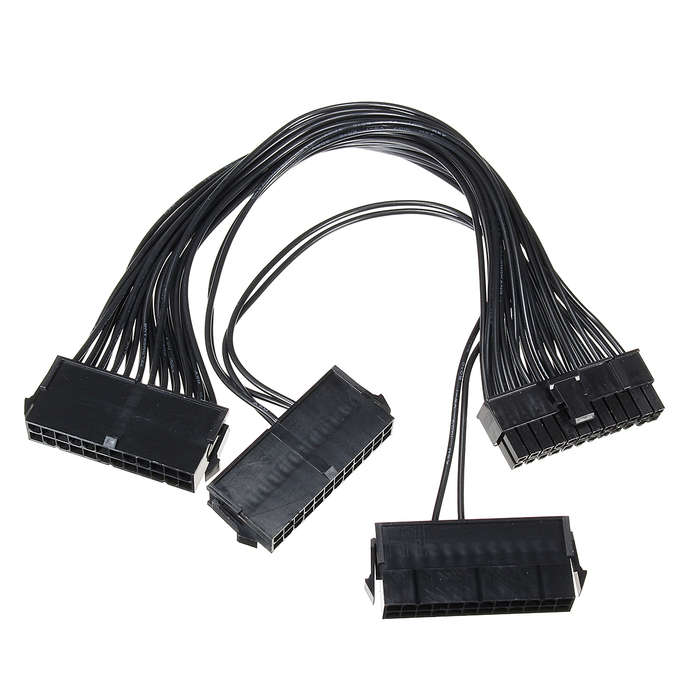30cm 3-port Power Supply 18AWG ATX 24 Pin 24P Motherboard Adapter Cable
