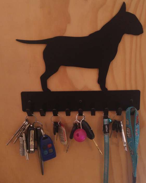 Eboy Steel Bull Terrier Key Rack or Leash Hanger - 9 Hooks - Black