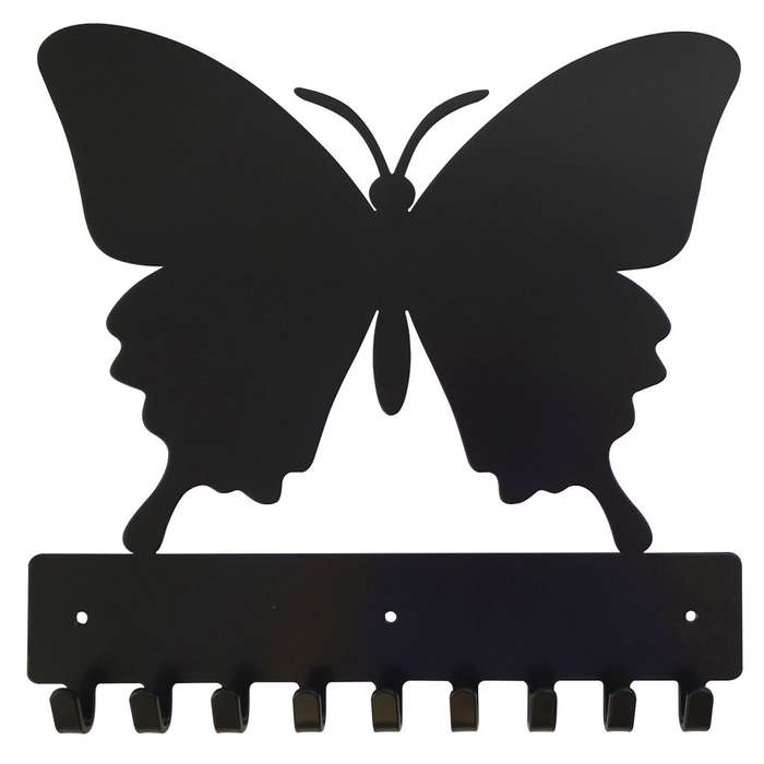 Eboy Steel Butterfly Key Rack or Leash Hanger - 9 Hooks - Black