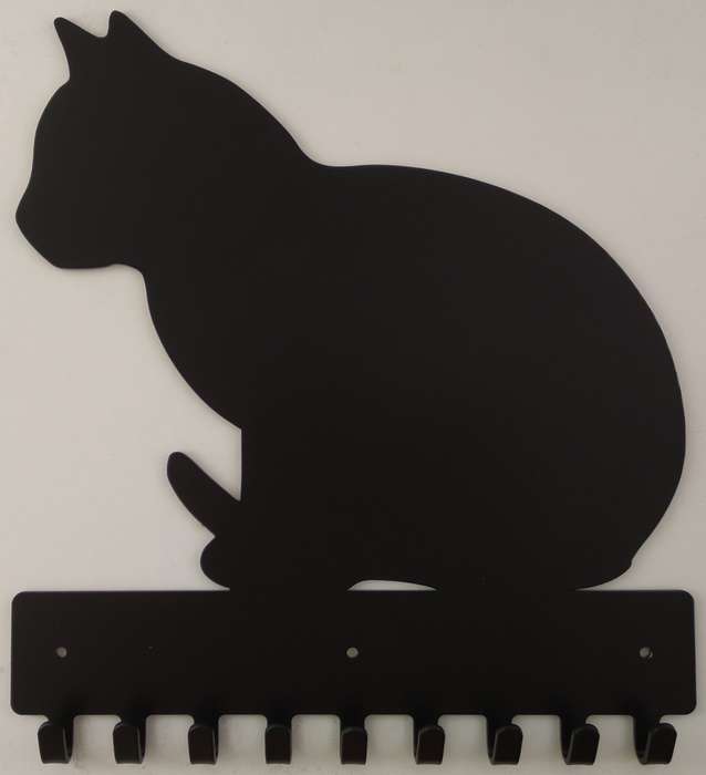 Eboy Steel Cat sitting Key Rack or Leash Hanger - 9 Hooks - Black