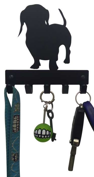 Eboy Steel Dachshund Key Rack or Leash Hanger V1 - 5 Hooks - Black