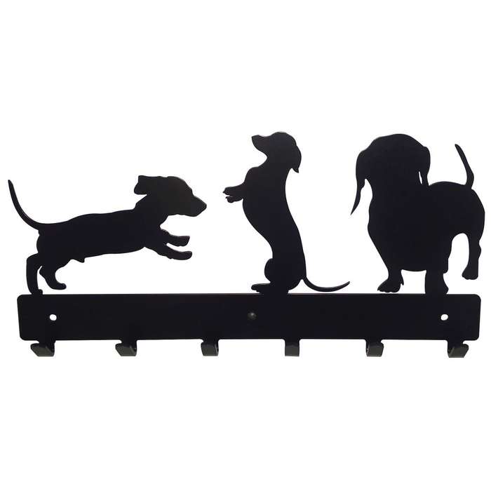 Eboy Steel Dachshund Coat, Keys, Bag or Cap Rack - 6 Hooks - Black