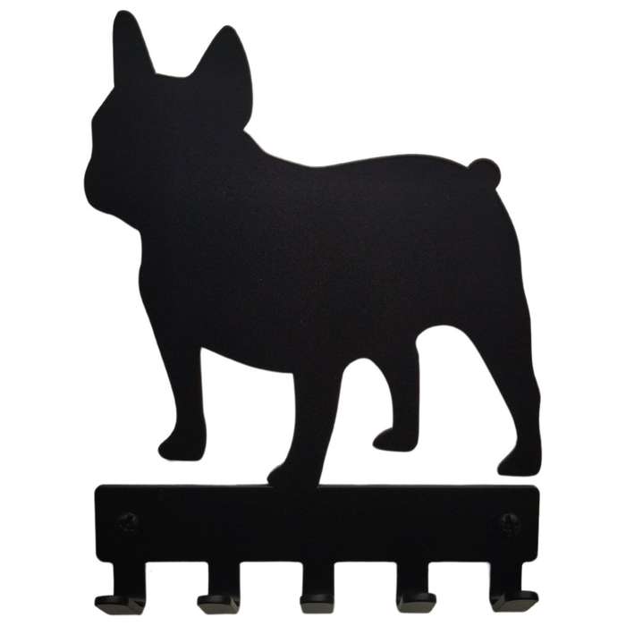 Eboy Steel French Bulldog Key Rack or Leash Hanger - 5 Hooks - Black