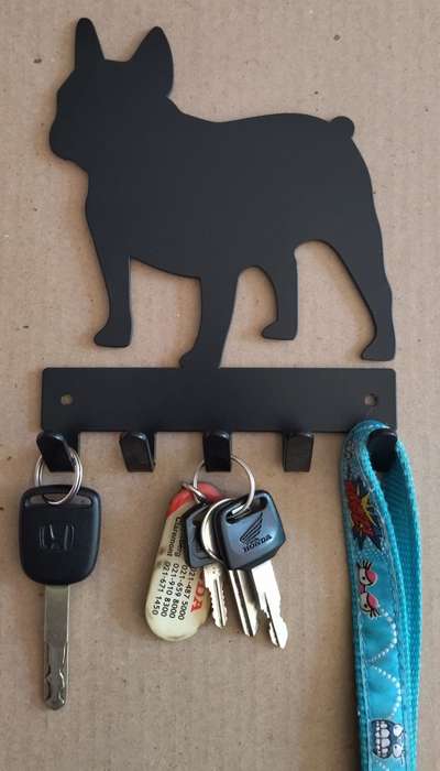 Eboy Steel French Bulldog Key Rack or Leash Hanger - 5 Hooks - Black