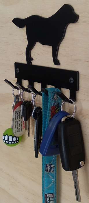Eboy Steel Golden Retriever Key Rack or Leash Hanger - 5 Hooks - Black