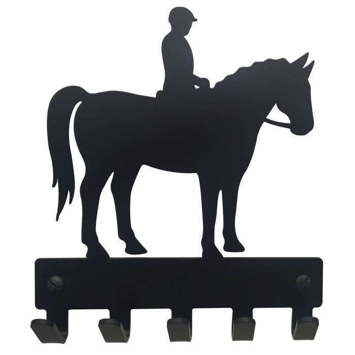 Eboy Steel Horse with Rider Key Rack or Leash Hanger - 5 Hooks - Black
