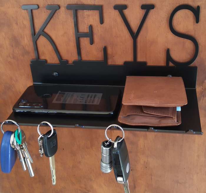 Eboy Steel Keys Rack with Large Tray - 6 Hooks - Black