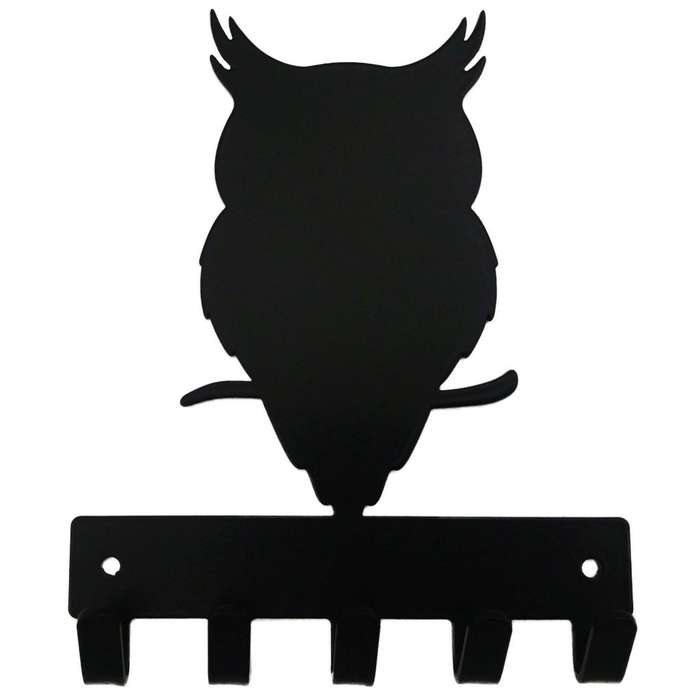 Eboy Steel Owl Key Rack or Leash Hanger - 5 Hooks - Black