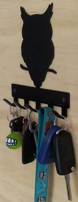 Eboy Steel Owl Key Rack or Leash Hanger - 5 Hooks - Black