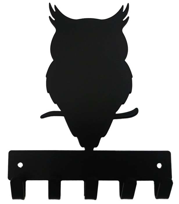 Eboy Steel Owl Key Rack or Leash Hanger - 5 Hooks - Black