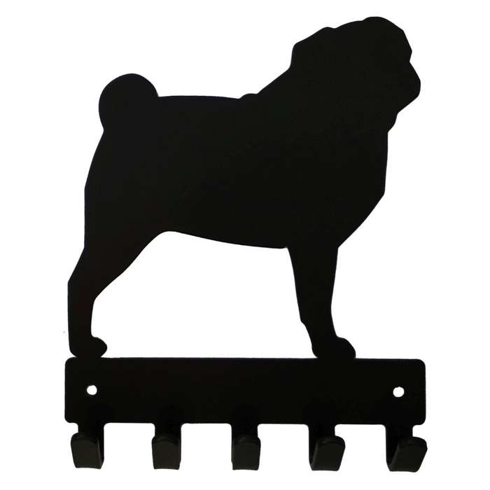 Eboy Steel Pug Key Rack or Leash Hanger - 5 Hooks - Black