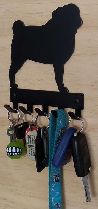 Eboy Steel Pug Key Rack or Leash Hanger - 5 Hooks - Black
