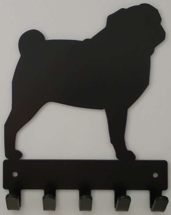 Eboy Steel Pug Key Rack or Leash Hanger - 5 Hooks - Black